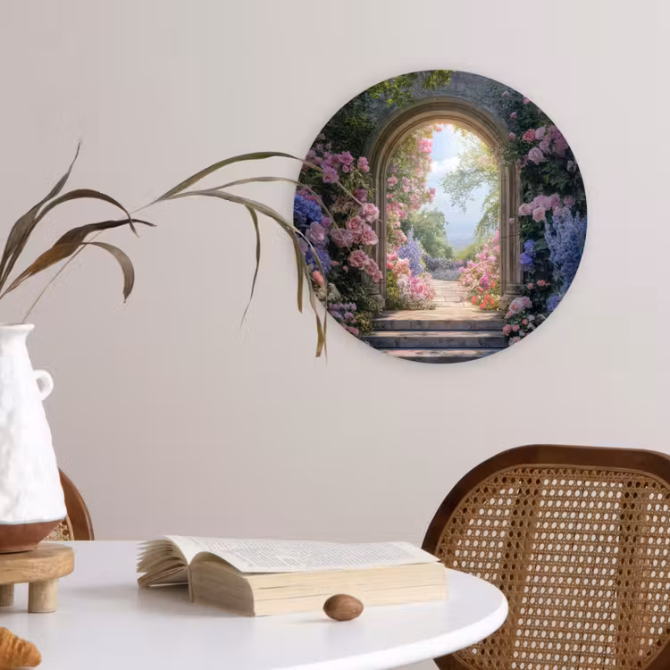 Doorkijk - Rozen - Vintage - Bloemen Wandcirkel kunststof plaat 5mm dik klein -sfeer4
