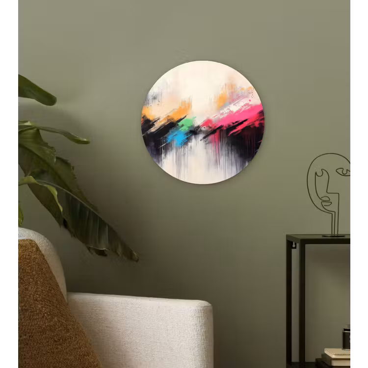 Dynamisch - Abstract - Kleurrijk - Zwart Wandcirkel kunststof plaat 5mm dik klein -sfeer3