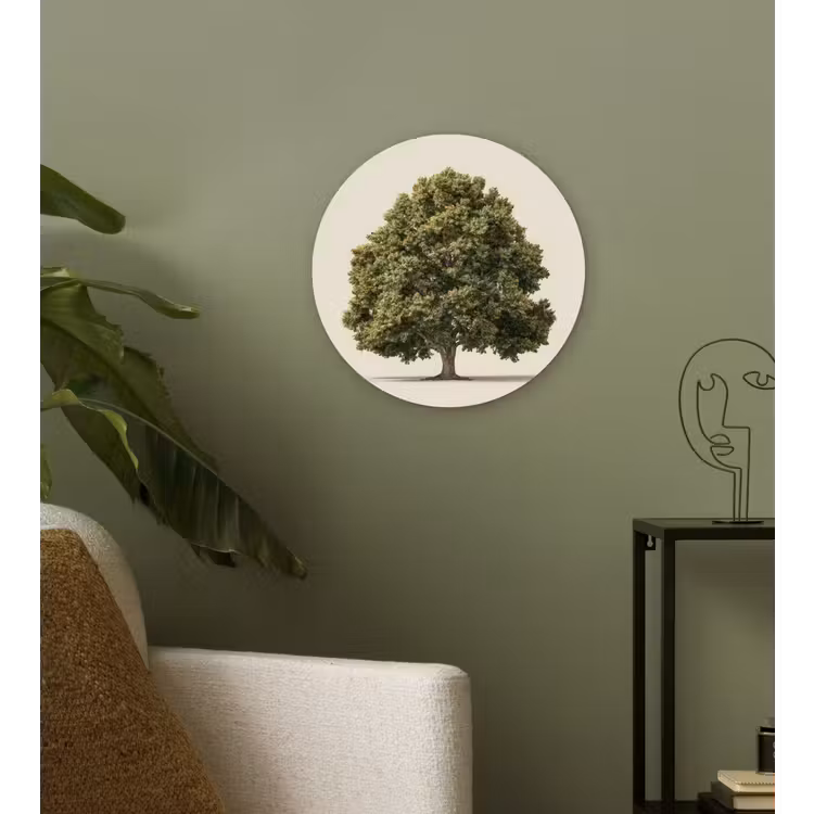 Eikenboom - Groen - Lichte achtergrond Wandcirkel kunststof plaat 5mm dik klein -sfeer3