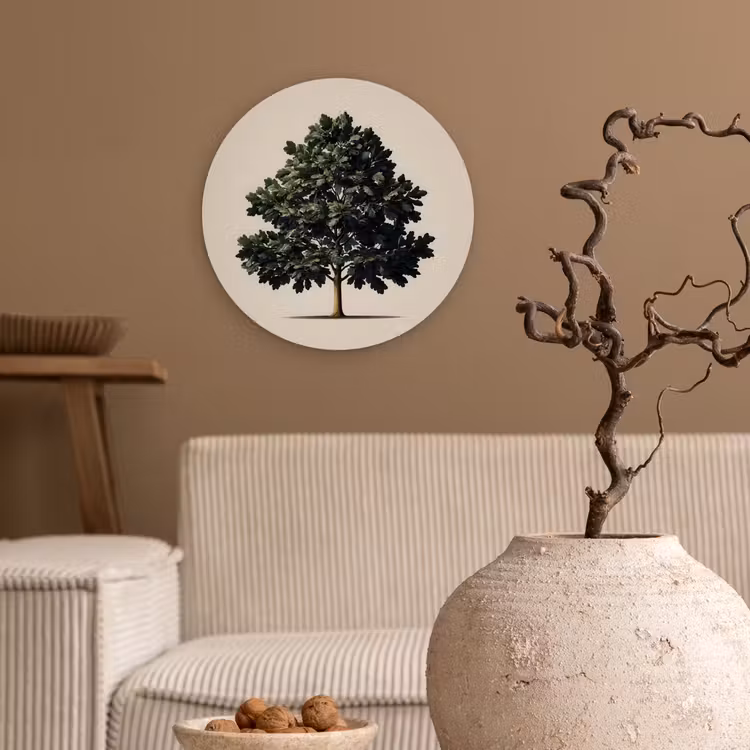 Eikenboom - Schaduw - Egaal Wandcirkel kunststof plaat 5mm dik klein -sfeer1