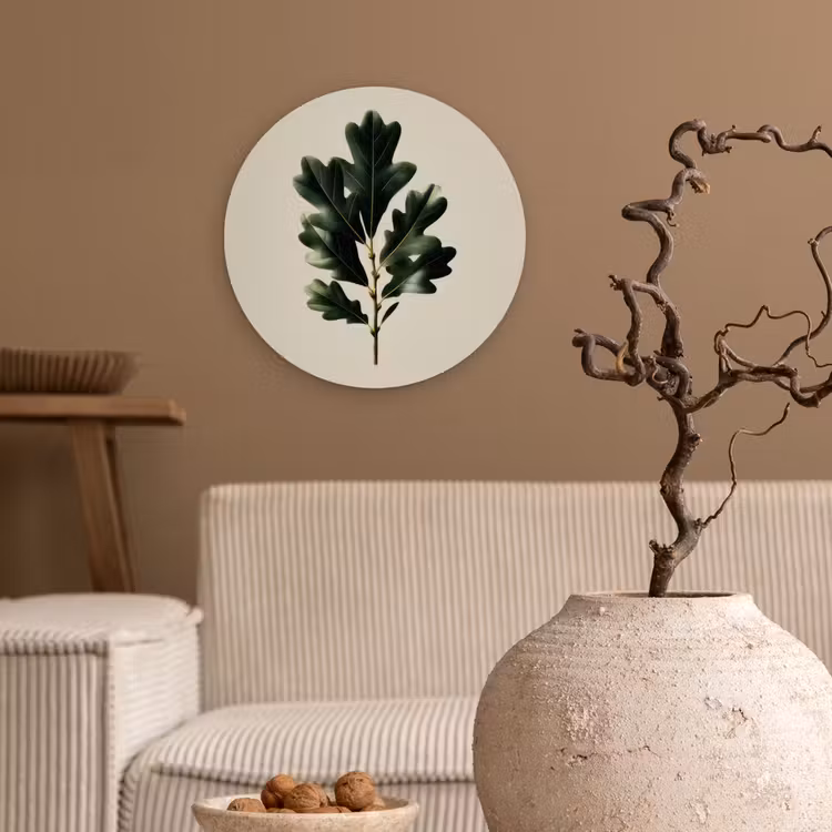 Eikenbladeren - Beige - Groen - Golvende randen Wandcirkel kunststof plaat 5mm dik klein -sfeer1