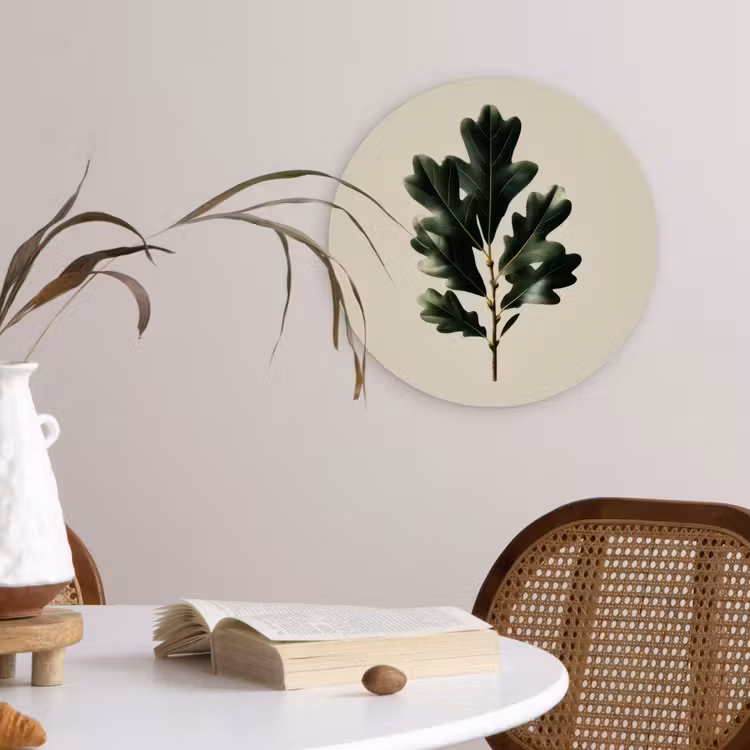 Eikenbladeren - Beige - Groen - Golvende randen Wandcirkel kunststof plaat 5mm dik klein -sfeer4