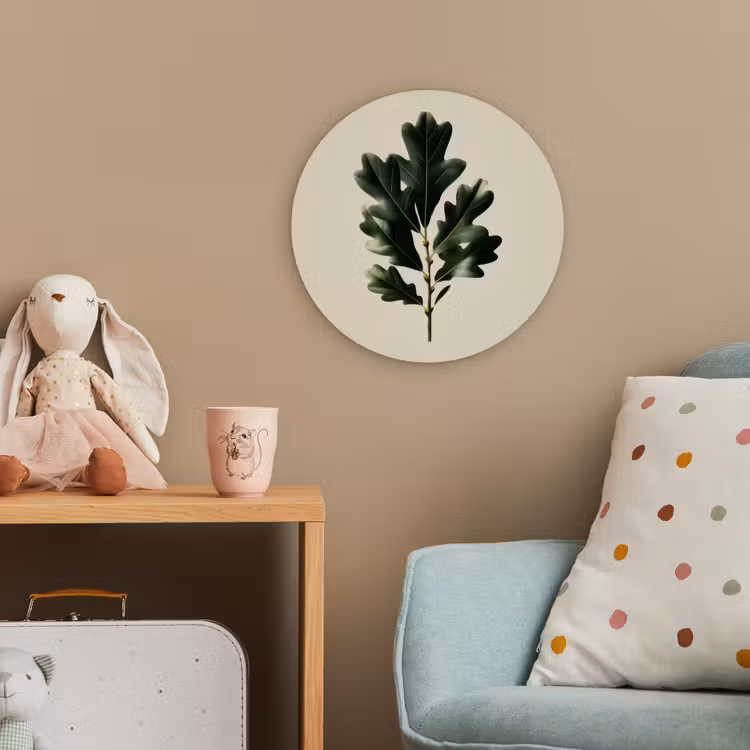 Eikenbladeren - Beige - Groen - Golvende randen Wandcirkel kunststof plaat 5mm dik klein -tsfeer1_kind