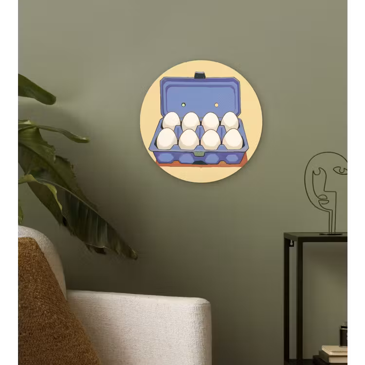 Eieren - Doos - Minimalistisch - Blauw Wandcirkel kunststof plaat 5mm dik klein -sfeer3