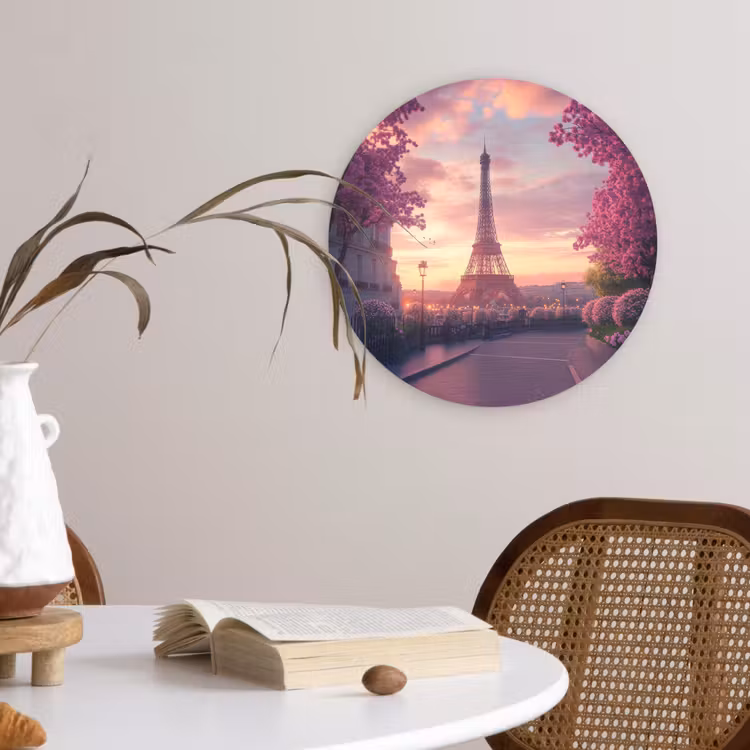 Eiffeltoren - Parijs - Roze Wandcirkel kunststof plaat 5mm dik klein -sfeer4