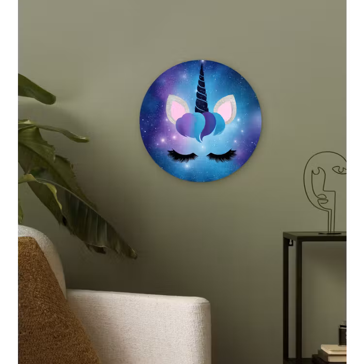 Eenhoorn - Sterren - Magisch - Blauw Wandcirkel kunststof plaat 5mm dik klein -sfeer3