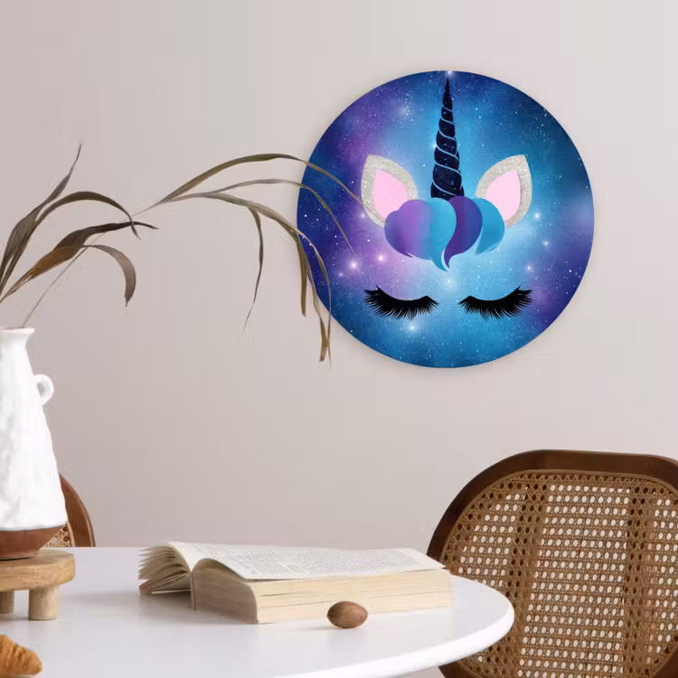 Eenhoorn - Sterren - Magisch - Blauw Wandcirkel kunststof plaat 5mm dik klein -sfeer4