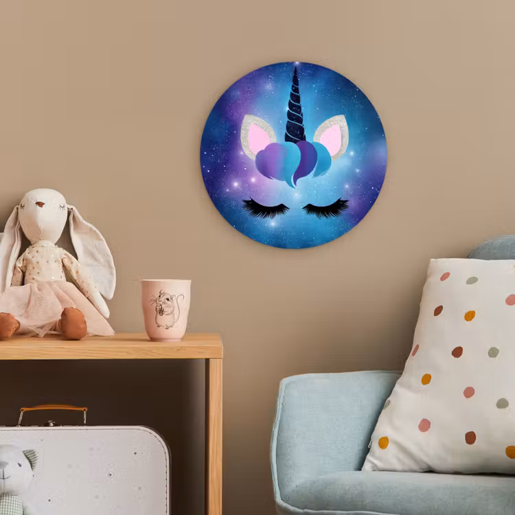 Eenhoorn - Sterren - Magisch - Blauw Wandcirkel kunststof plaat 5mm dik klein -tsfeer1_kind
