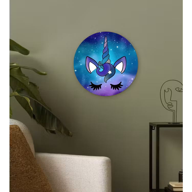 Eenhoorn - Sterrenhemel - Ster - Blauw Wandcirkel kunststof plaat 5mm dik klein -sfeer3