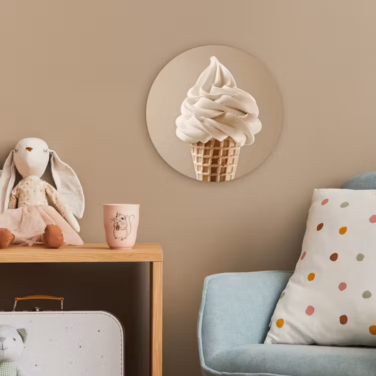 IJs - Softijs - Romig - Hoorntje - Beige Wandcirkel kunststof plaat 5mm dik klein -tsfeer1_kind