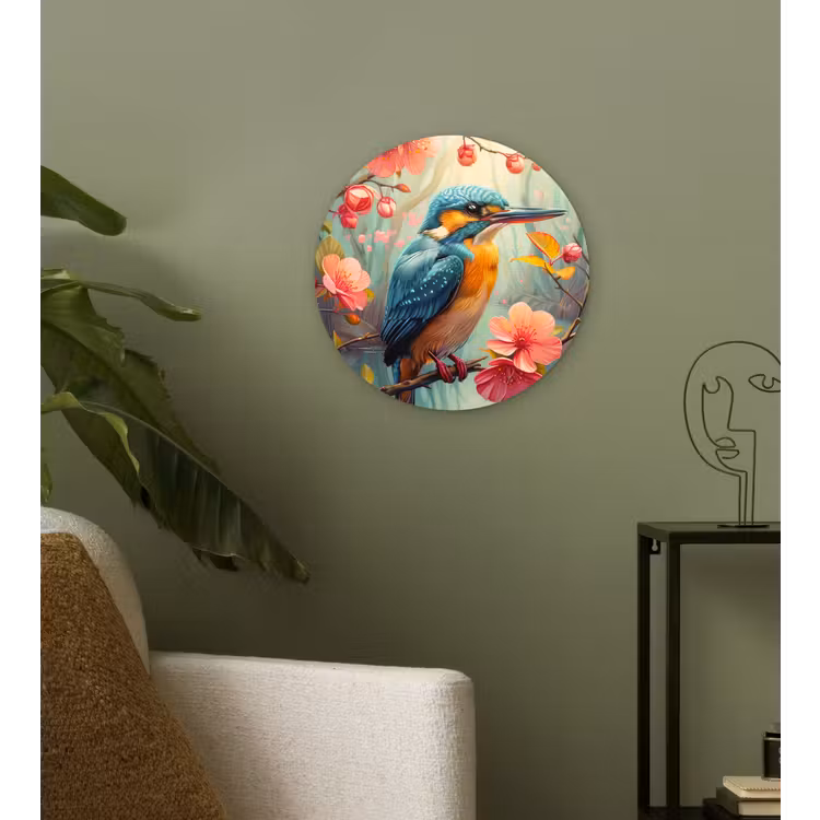 IJsvogel - Bloesem - Natuur - Vogels - Bloemen Wandcirkel kunststof plaat 5mm dik klein -sfeer3