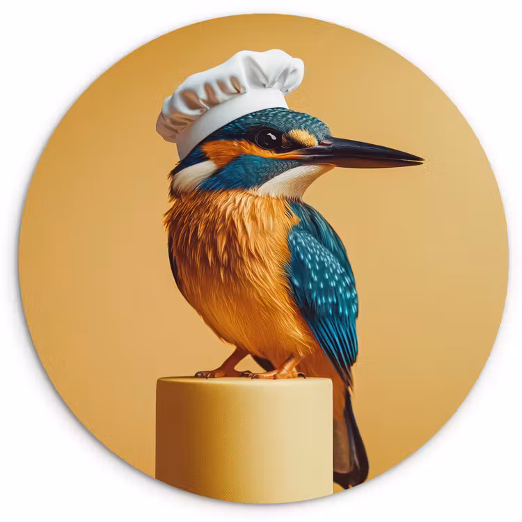 Ijsvogel - Pilaar - Koksmuts - Vogel Wandcirkel kunststof plaat 5mm dik klein -3d