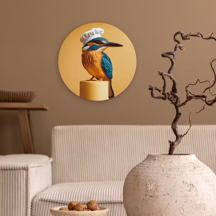 Ijsvogel - Pilaar - Koksmuts - Vogel Wandcirkel kunststof plaat 5mm dik klein -sfeer1