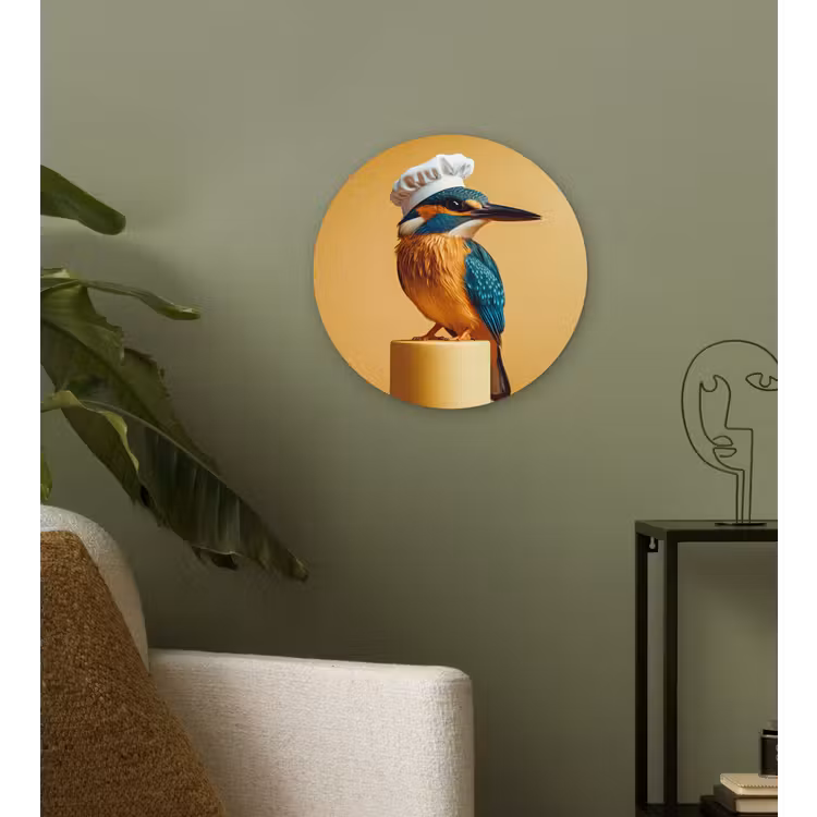 Ijsvogel - Pilaar - Koksmuts - Vogel Wandcirkel kunststof plaat 5mm dik klein -sfeer3