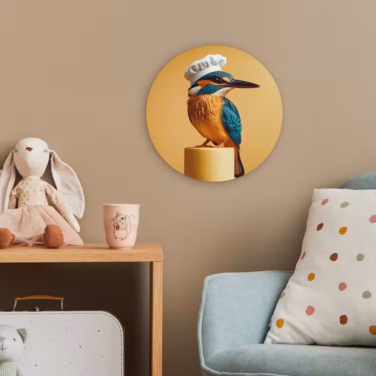 Ijsvogel - Pilaar - Koksmuts - Vogel Wandcirkel kunststof plaat 5mm dik klein -tsfeer1_kind