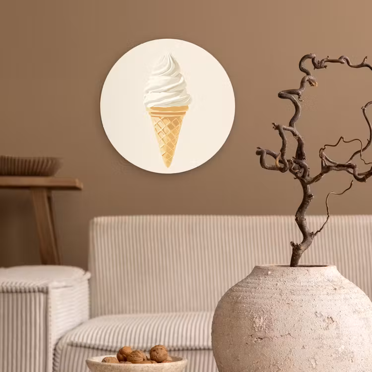 Softijs - Hoorntje - Wit Wandcirkel kunststof plaat 5mm dik klein -sfeer1