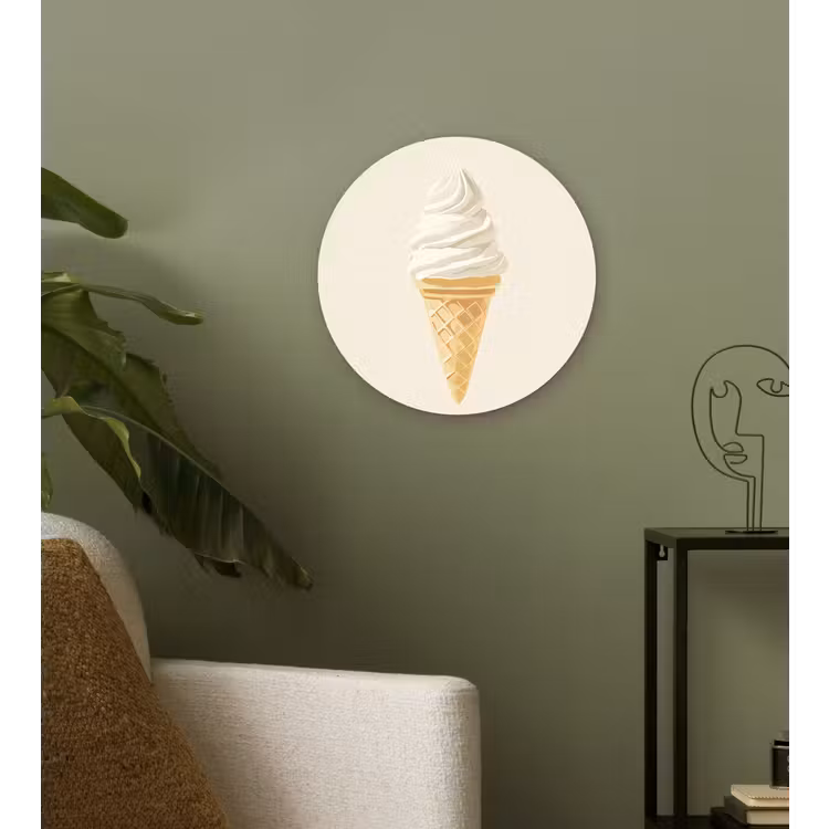 Softijs - Hoorntje - Wit Wandcirkel kunststof plaat 5mm dik klein -sfeer3