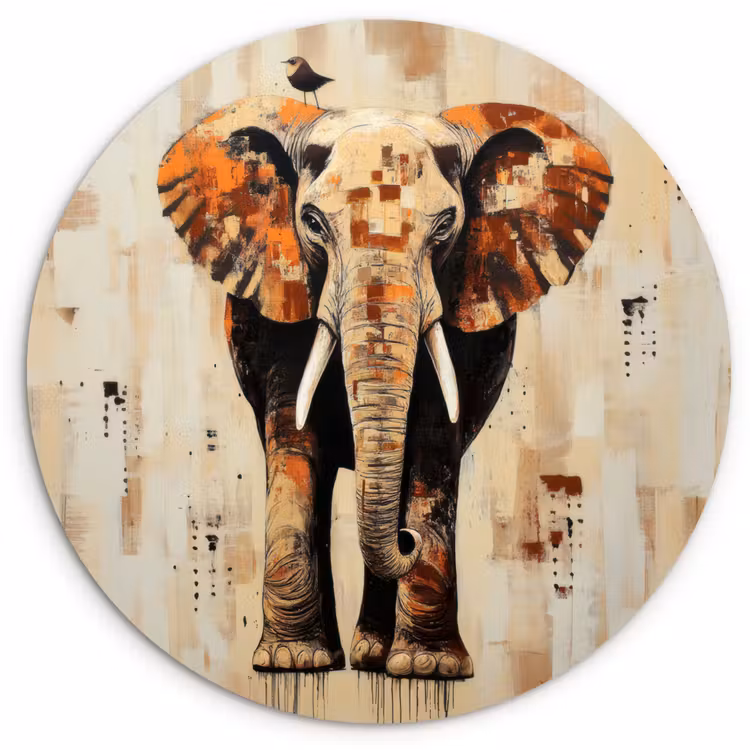 Olifant - Slurf - Mozaïek - Abstract Wandcirkel kunststof plaat 5mm dik klein -3d