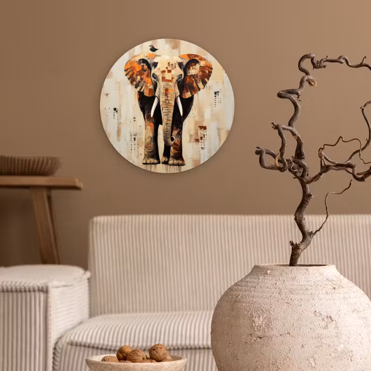 Olifant - Slurf - Mozaïek - Abstract Wandcirkel kunststof plaat 5mm dik klein -sfeer1
