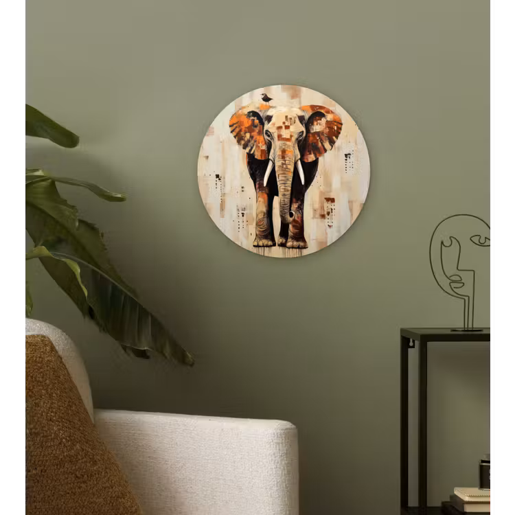 Olifant - Slurf - Mozaïek - Abstract Wandcirkel kunststof plaat 5mm dik klein -sfeer3