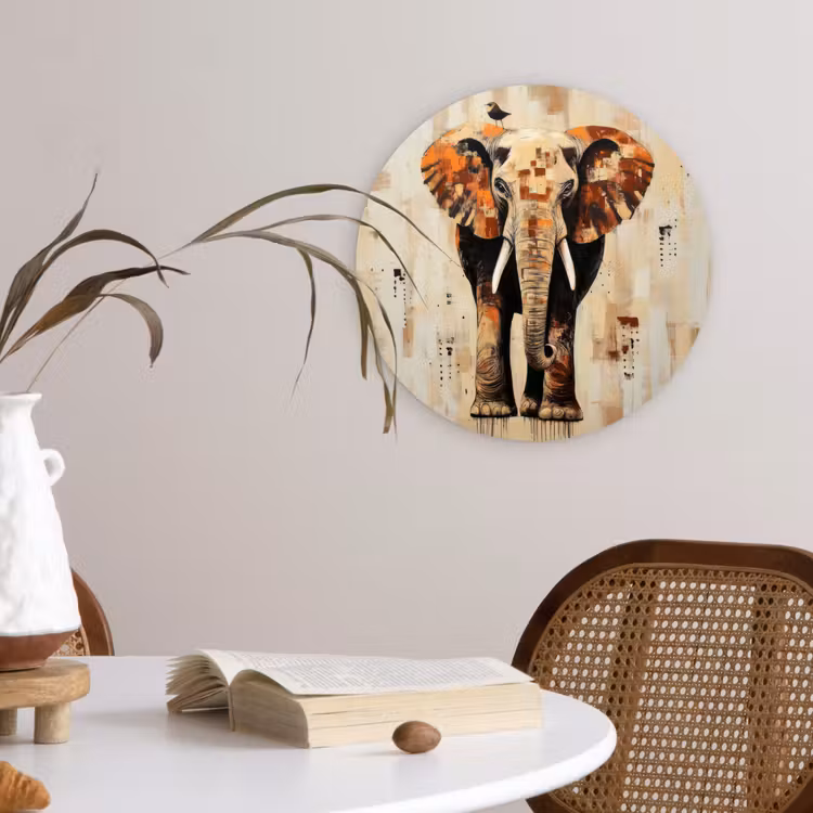 Olifant - Slurf - Mozaïek - Abstract Wandcirkel kunststof plaat 5mm dik klein -sfeer4