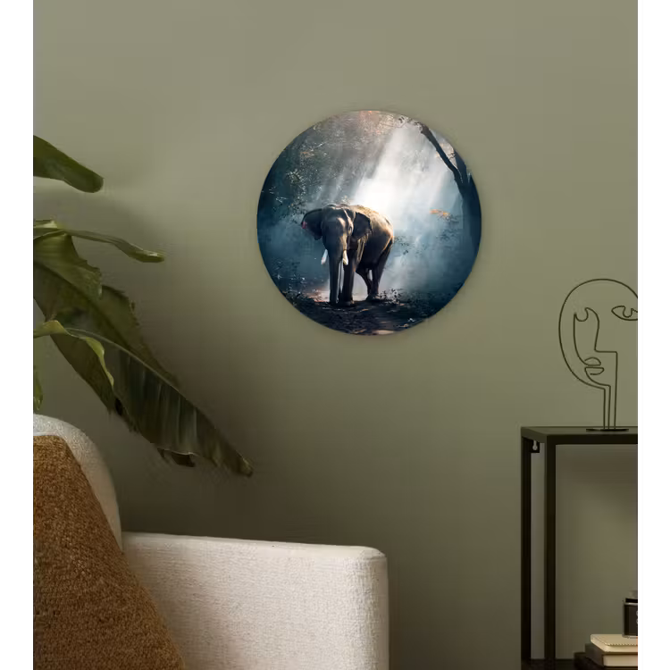 Olifant - Dieren - Licht - Bos - Natuur - Wilde dieren Wandcirkel kunststof plaat 5mm dik klein -sfeer3