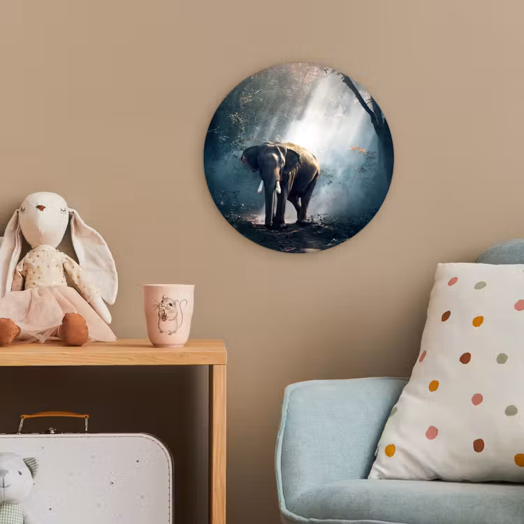 Olifant - Dieren - Licht - Bos - Natuur - Wilde dieren Wandcirkel kunststof plaat 5mm dik klein -tsfeer1_kind