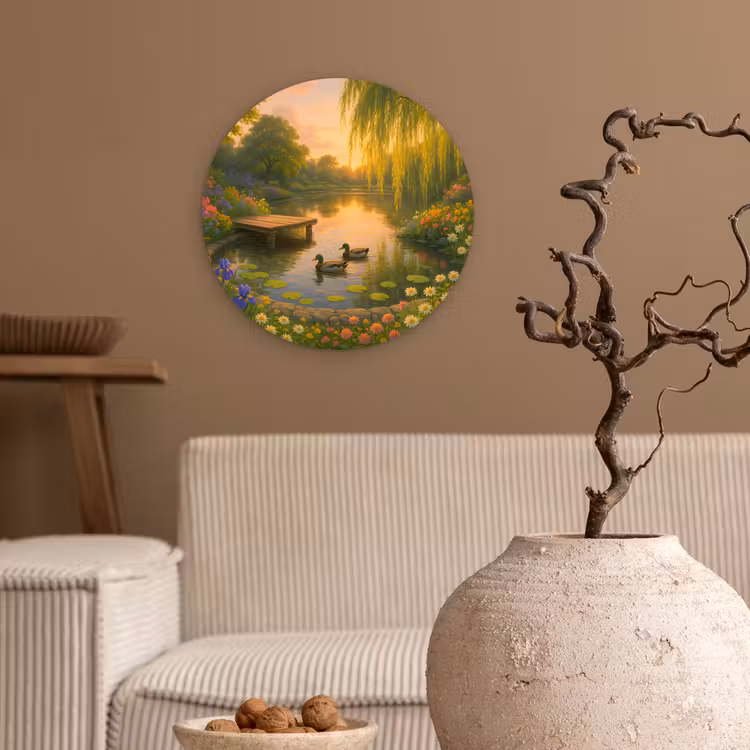 Eenden - Vijver - Bloemen Wandcirkel kunststof plaat 5mm dik klein -sfeer1