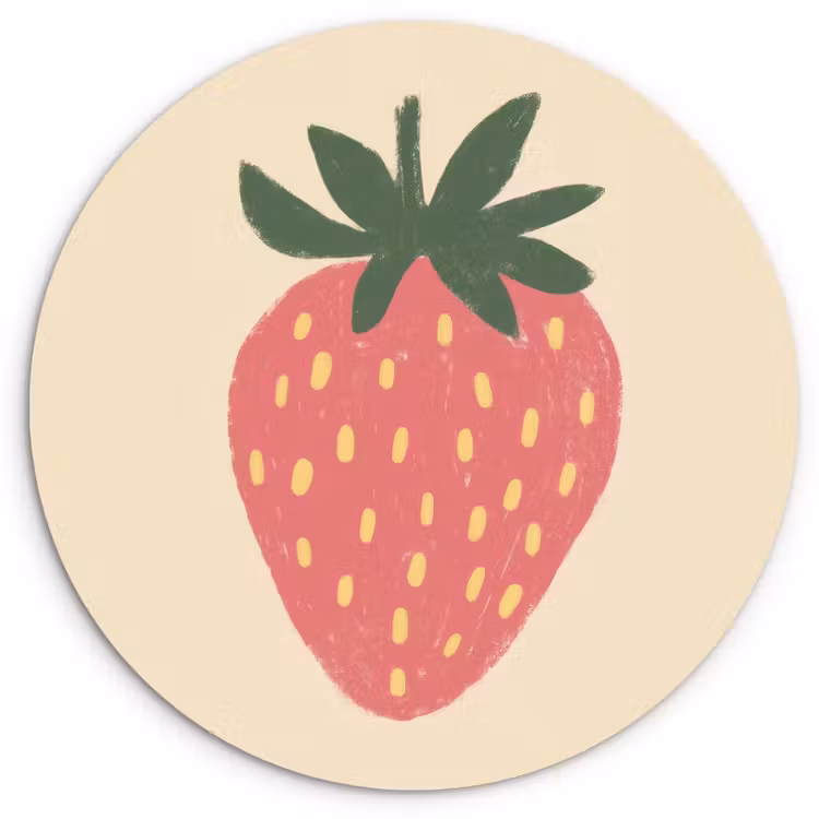 Aardbei - Minimalistisch - Rood - Fruit Wandcirkel kunststof plaat 5mm dik klein -3d