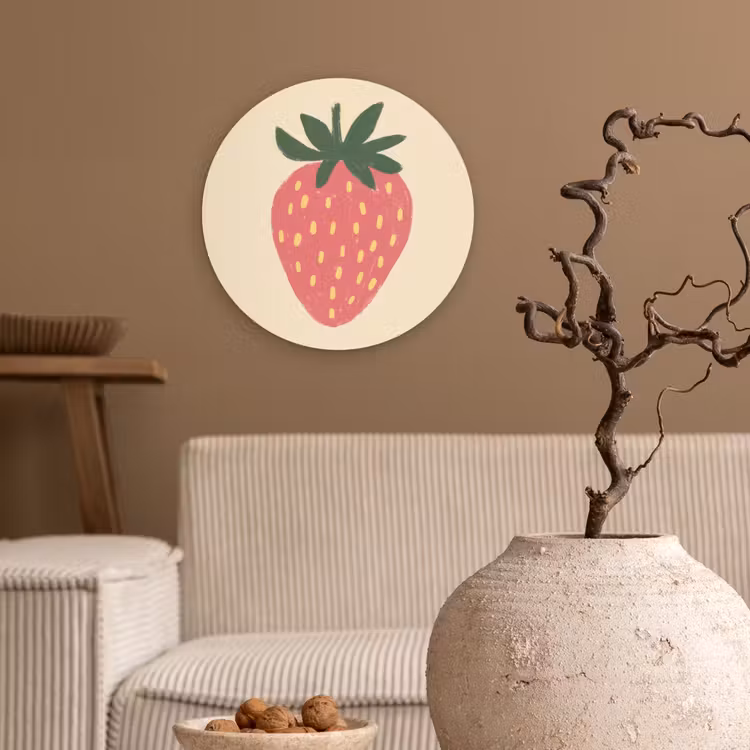 Aardbei - Minimalistisch - Rood - Fruit Wandcirkel kunststof plaat 5mm dik klein -sfeer1