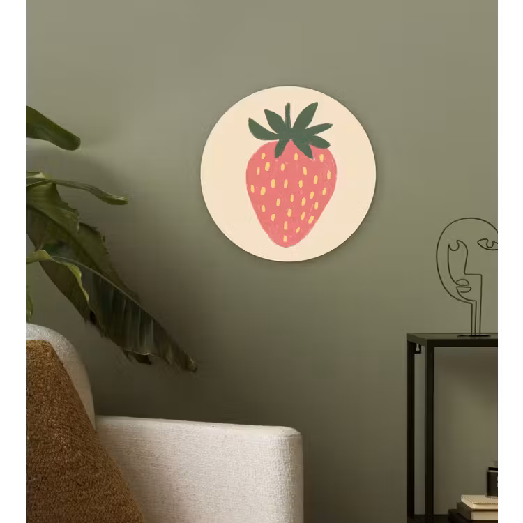 Aardbei - Minimalistisch - Rood - Fruit Wandcirkel kunststof plaat 5mm dik klein -sfeer3