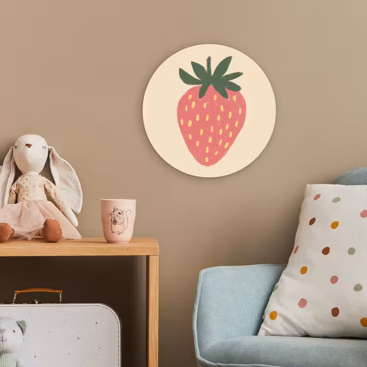 Aardbei - Minimalistisch - Rood - Fruit Wandcirkel kunststof plaat 5mm dik klein -tsfeer1_kind