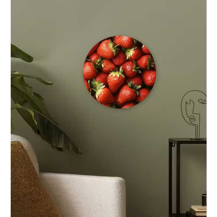 Aardbei - Fruit - Rood Wandcirkel kunststof plaat 5mm dik klein -sfeer3