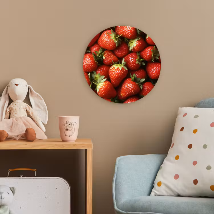 Aardbei - Fruit - Rood Wandcirkel kunststof plaat 5mm dik klein -tsfeer1_kind
