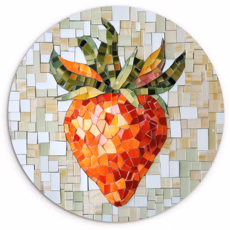 Aardbei - Rood - Mozaïek - Fruit Wandcirkel kunststof plaat 5mm dik klein -3d
