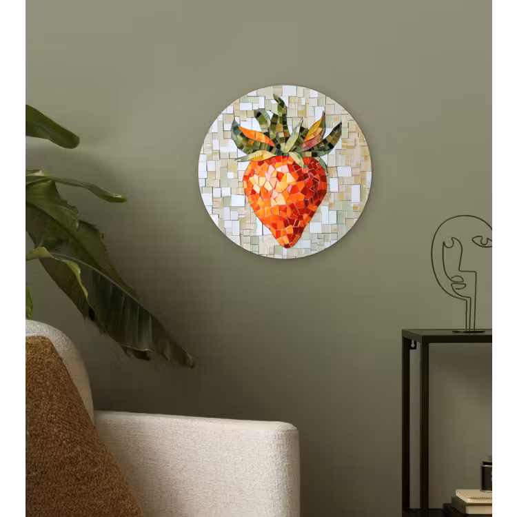 Aardbei - Rood - Mozaïek - Fruit Wandcirkel kunststof plaat 5mm dik klein -sfeer3