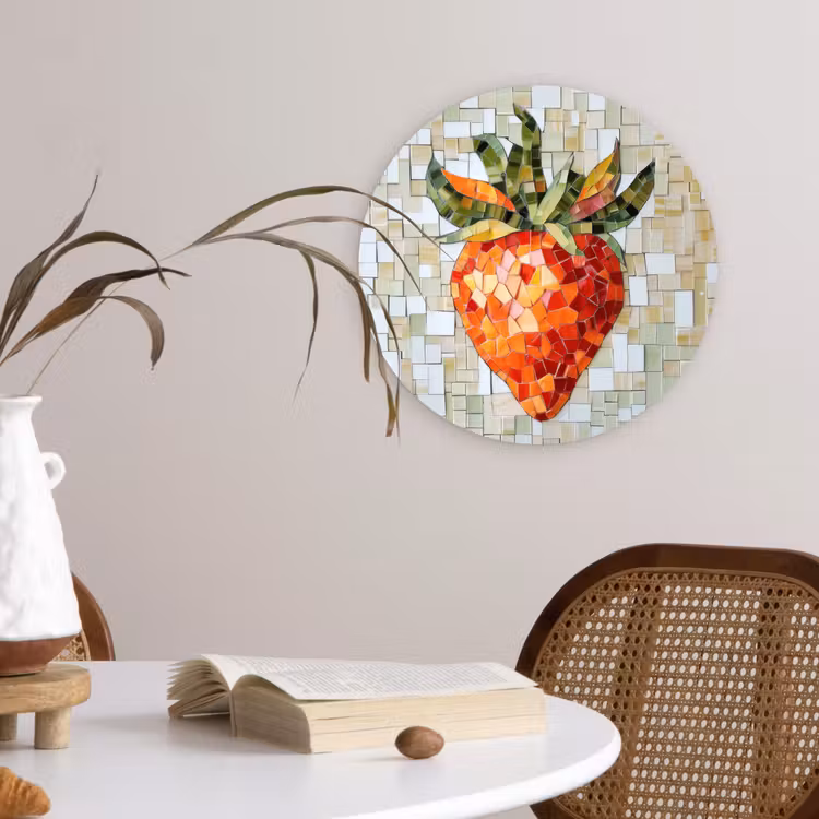 Aardbei - Rood - Mozaïek - Fruit Wandcirkel kunststof plaat 5mm dik klein -sfeer4