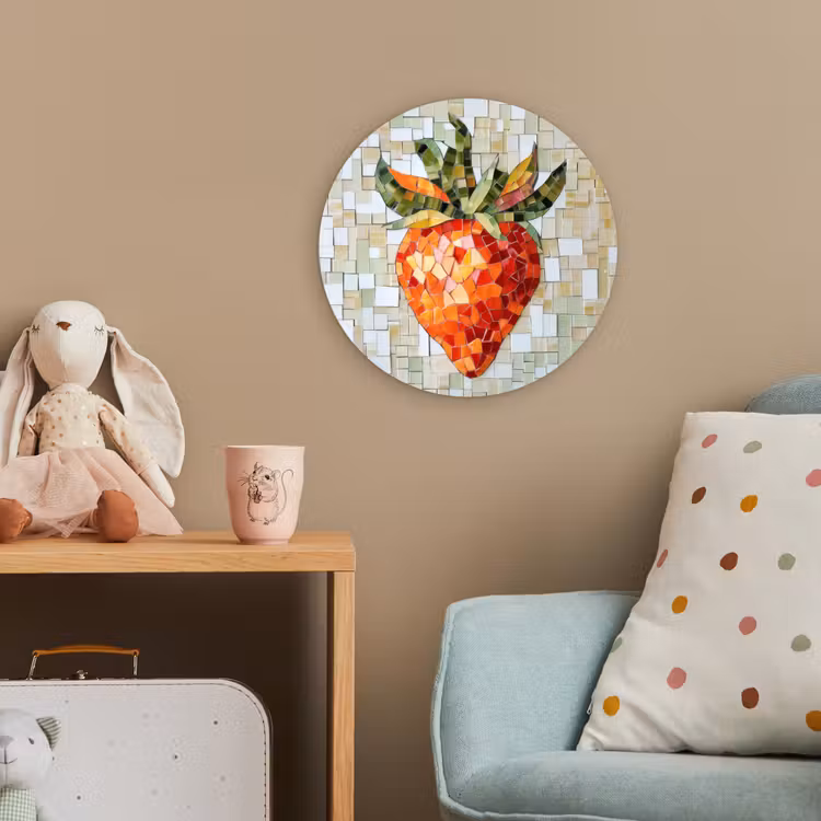 Aardbei - Rood - Mozaïek - Fruit Wandcirkel kunststof plaat 5mm dik klein -tsfeer1_kind