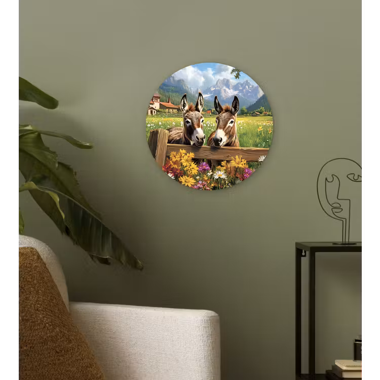 Ezels - Bloemen - Zomers Wandcirkel kunststof plaat 5mm dik klein -sfeer3