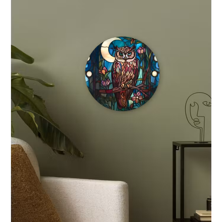 Uil - Mozaïek - Maan - Nacht Wandcirkel kunststof plaat 5mm dik klein -sfeer3