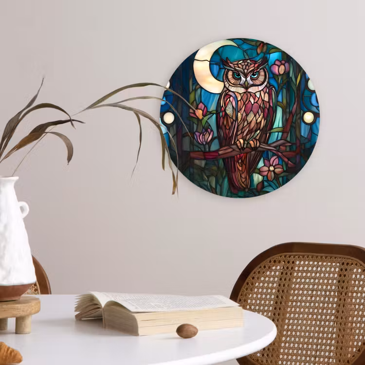 Uil - Mozaïek - Maan - Nacht Wandcirkel kunststof plaat 5mm dik klein -sfeer4
