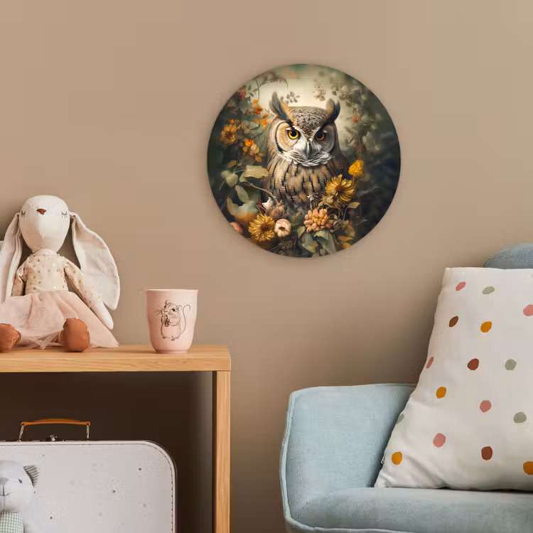 Uil - Vogels - Bloemen - Natuur Wandcirkel kunststof plaat 5mm dik klein -tsfeer1_kind