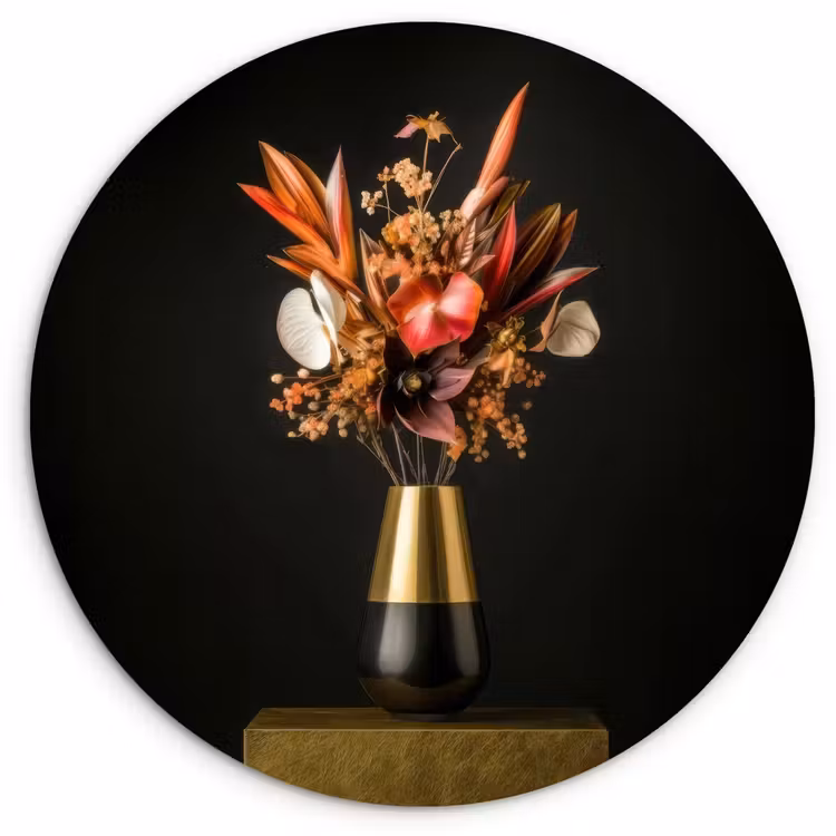 Exotisch - Boeket - Vaas - Goud Wandcirkel kunststof plaat 5mm dik klein -3d