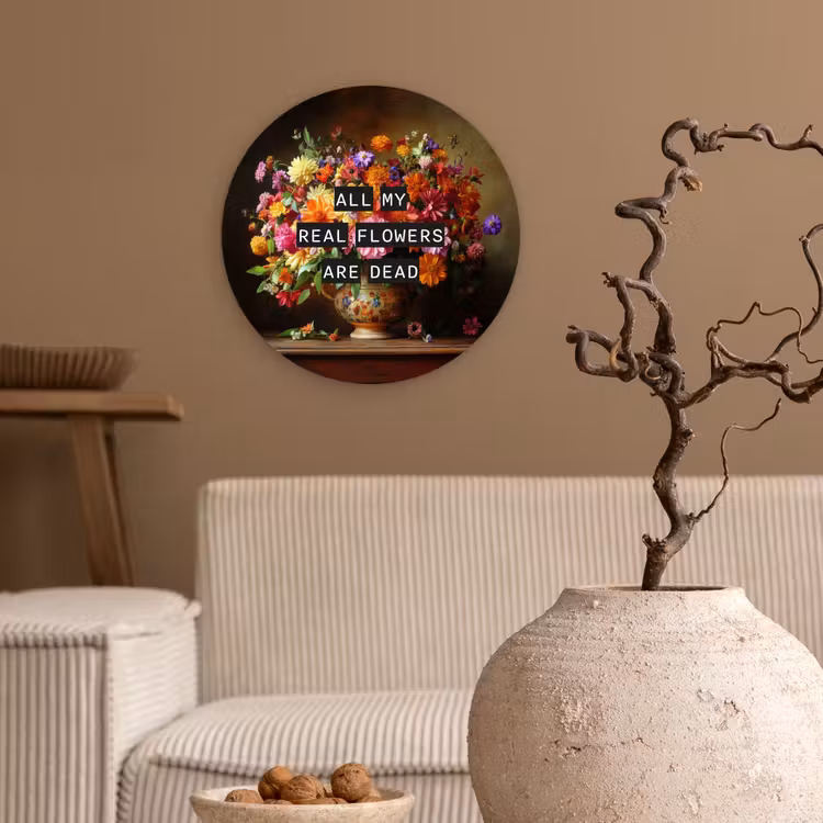 Kleur - Bloemen - Vintage - Bloemenvaas Wandcirkel kunststof plaat 5mm dik klein -sfeer1