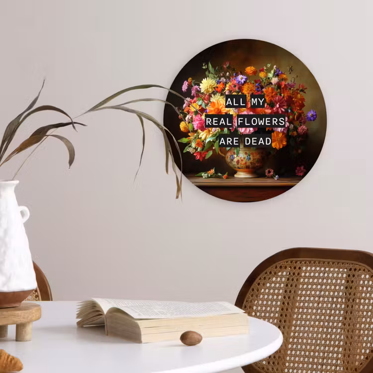 Kleur - Bloemen - Vintage - Bloemenvaas Wandcirkel kunststof plaat 5mm dik klein -sfeer4