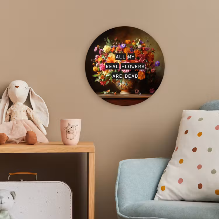 Kleur - Bloemen - Vintage - Bloemenvaas Wandcirkel kunststof plaat 5mm dik klein -tsfeer1_kind