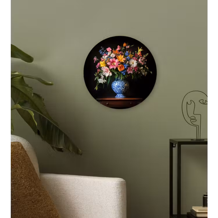 Kleur - Vaas - Bloemen - Boeket Wandcirkel kunststof plaat 5mm dik klein -sfeer3