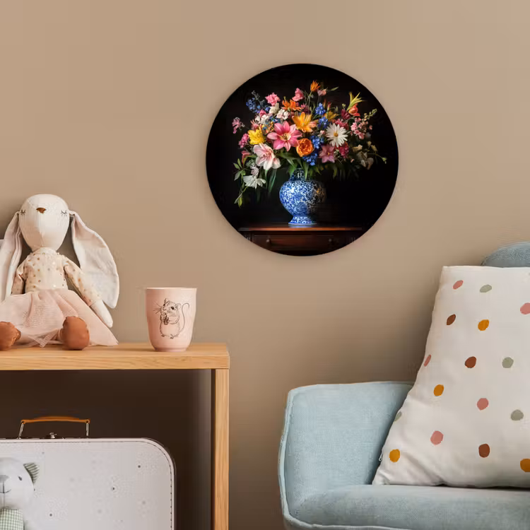 Kleur - Vaas - Bloemen - Boeket Wandcirkel kunststof plaat 5mm dik klein -tsfeer1_kind