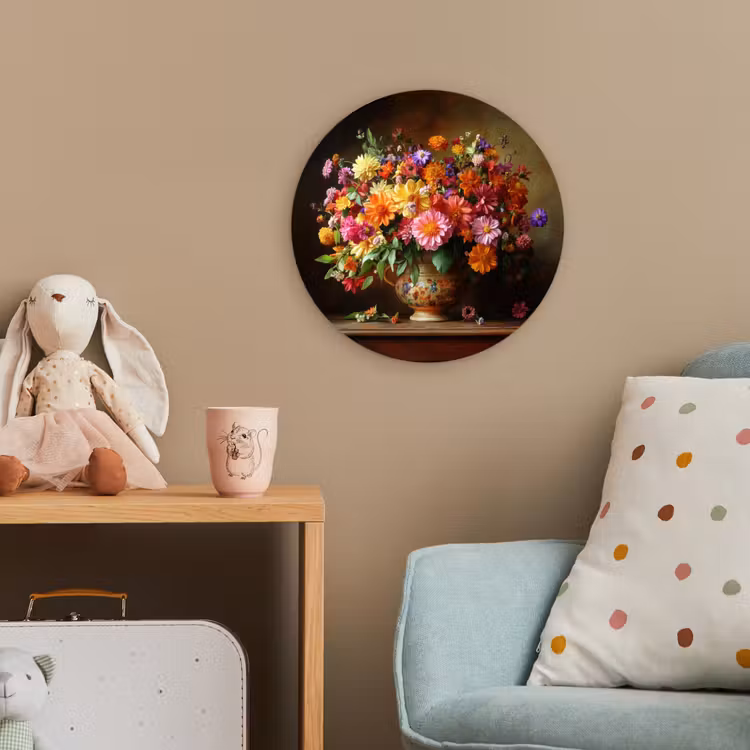 Kleuren - Boeket - Vaas - Hout Wandcirkel kunststof plaat 5mm dik klein -tsfeer1_kind