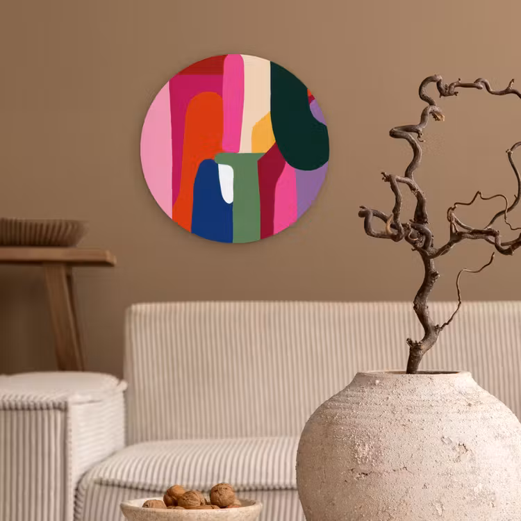 Kleurvakken - Recht - Rond - Abstract Wandcirkel kunststof plaat 5mm dik klein -sfeer1